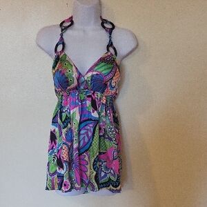 Boston Proper Multicolor Paisley Halter Tank - Pink, Green, Blue